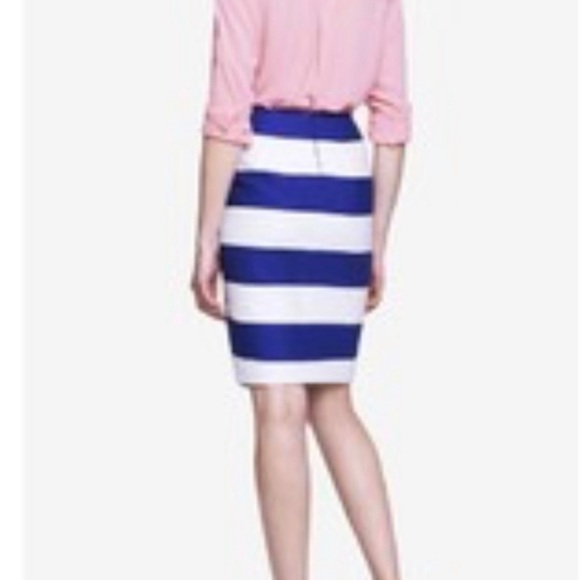 Express Women’s Blue White Striped Pencil Skirt Diagonal Zipper Detail Sz O NWT - Picture 2 of 13